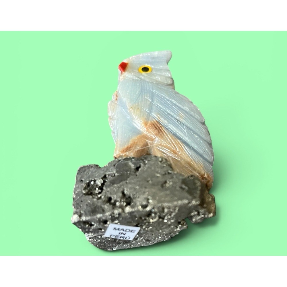 Peruvian Peru Stone Rock Owl Bird Figurine Hand Carved Mineral Art Fools Gold - Picture 8 of 9